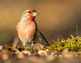 Close-up of a reddish bird on the forest floor