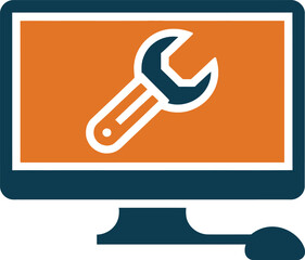 Computer repair service icon with wrench and computer screen for technical support and it maintenance vector