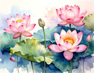 Delicate lotus blossoms in soft watercolor (1)