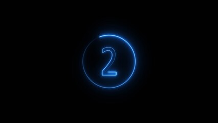 Glowing Neon number 2 icon animation. Neon number two sign background.