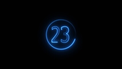 Glowing Neon number 23 icon animation. Neon number twenty three sign background