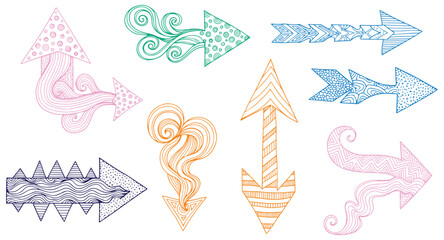 Whimsical arrow collection, pointing directions with artistic flair and hand drawn element