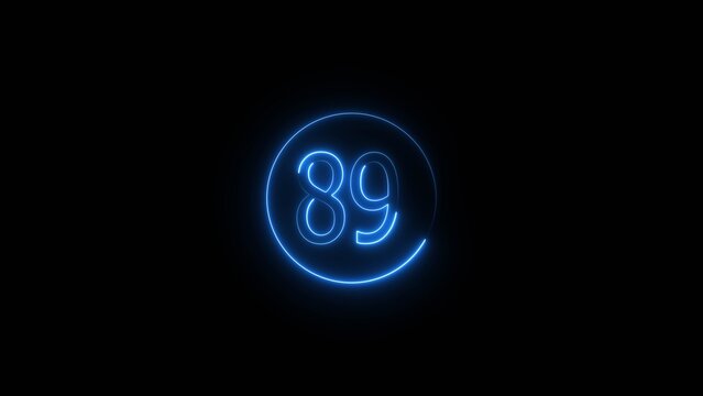 Glowing Neon number 89 icon animation. Neon number eighty nine sign background.