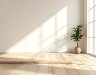 Fototapeta premium Bright and Minimalist Interior Room with Plant and Natural Light