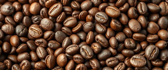 Fototapeta premium Close-up of organic coffee beans, rich brown tones, rustic texture, grain, caffeine