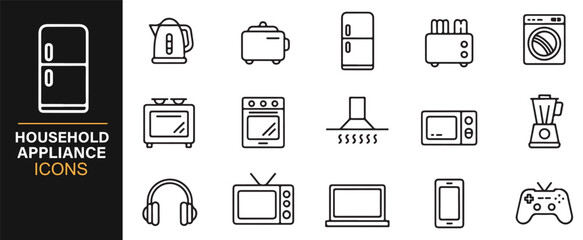 Home appliance vector set refrigerator oven blender TV game controller pack
