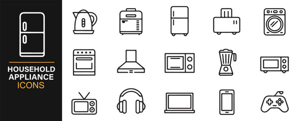 Household equipment symbols set kitchen and entertainment icons collection