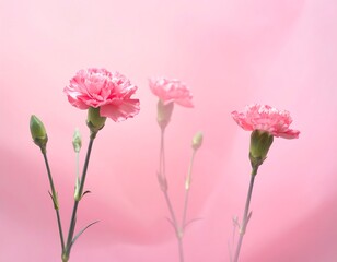 Delicate pink carnations on a soft, pastel background