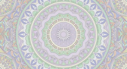 Circular ornamental symmetry design in pastel colors and intricate patterns  