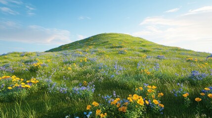 Sunny meadow atop a gentle, grassy hill