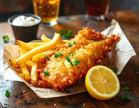 Classic Fish and Chips Served in a Paper Bag