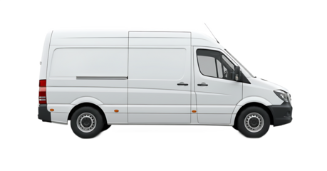 White Cargo Delivery Van Side View Isolated on Transparent Background