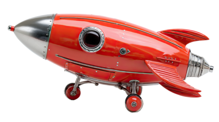 Retro red toy racket for children play isolated on white background