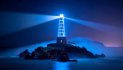 Luminous lighthouse at night