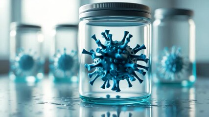 Blue Virus Model in Laboratory Glass Vial Representing Scientific Research and Medical Innovation - Powered by Adobe