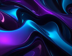 Obraz premium Abstract 3D Liquid Metal Background with Purple and Blue Neon Colors
