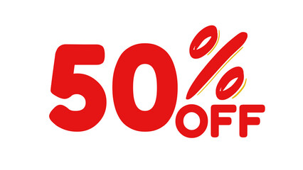 50% Off Sale Text – Bold Red Discount Label with Gold Accent for Promotions and Advertising