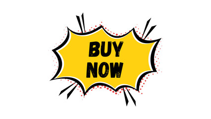 Bold 'Buy Now' Button – Yellow Comic-Style Explosion Banner with Black Text for Sales and Promotions