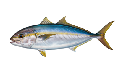 Detailed zoological illustration of a Yellowtail Amberjack for species study