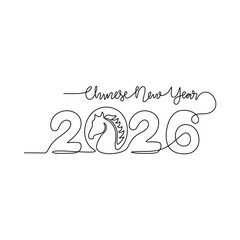 One continuous line drawing of Chinese New Year vector illustration. Chinese New Year theme design concept in simple linear continuous line. Great design for chinese new year celebrations.