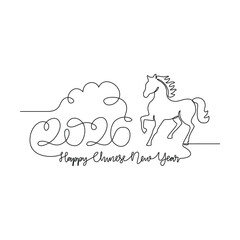 One continuous line drawing of Chinese New Year vector illustration. Chinese New Year theme design concept in simple linear continuous line. Great design for chinese new year celebrations.