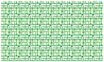 Fototapeta premium Seamless vector pattern inspired by printed circuit boards in light green color. Perfect for tech backgrounds, digital wallpaper, and modern IT design projects.
