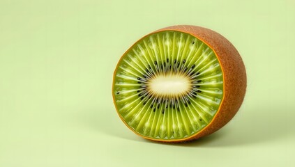 Juicy kiwi fruit sliced open, isolated on pastel green background