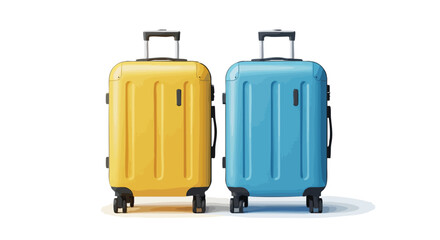Two colorful rolling suitcases, one yellow and one blue, ready for travel adventures.