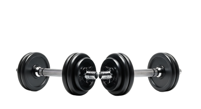 Adjustable Black Dumbbells for Weightlifting and Fitness, Transparent Background