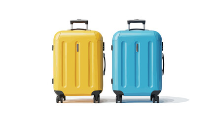 Two suitcases, one yellow and one blue, stand side by side.