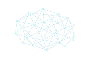 Digital network connections forming a mesh structure, linking data nodes and technology on a transparent background