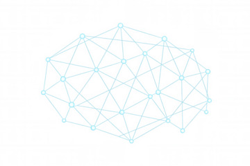Digital network connections forming a mesh structure, linking data nodes and technology on a transparent background