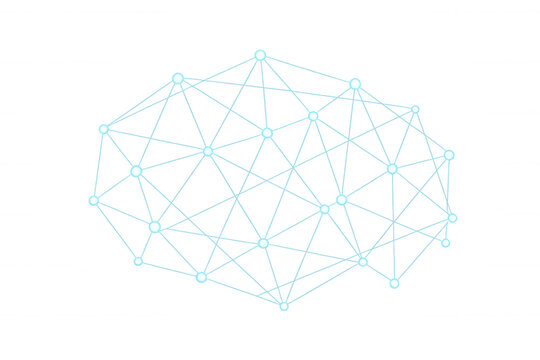 Digital network connections forming a mesh structure, linking data nodes and technology on a transparent background