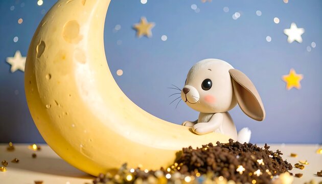 Cute bunny on a moon - Powered by Adobe