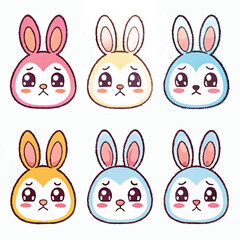 Obraz premium Pixel Art Bunny Emoji Pack – Retro 8-Bit Style Vector Icons Collection