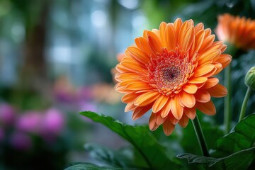 Vibrant Orange Gerbera Daisy in Soft Focus Garden Setting