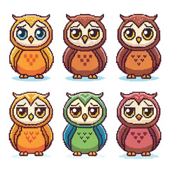 Pixel Art Owl Emoji Pack – Retro 8-Bit Style Vector Icons Collection