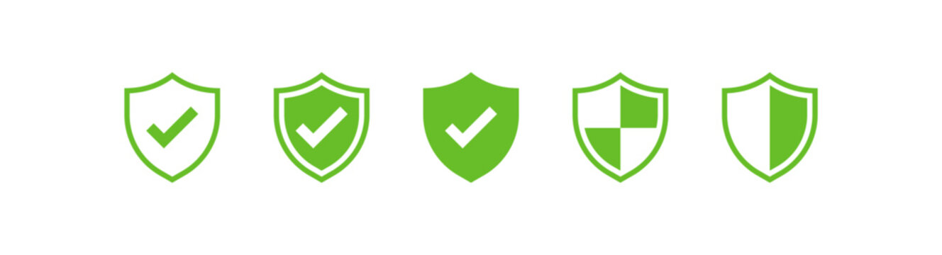 shield icons with check mark tick symbol. protection, security, security, protection, verified approval, verification icons. for safety, cybersecurity, or insurance designs	