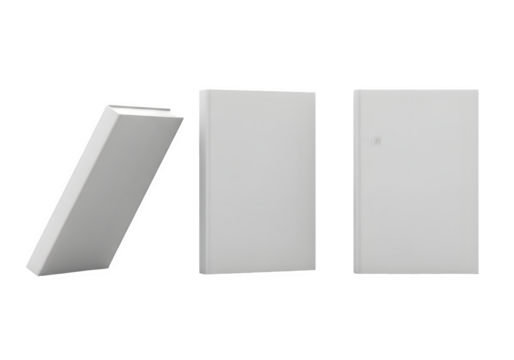 Image of super premium transparent photo of three blank white rectangular panels or blocks arranged in a row isolated on transparent background