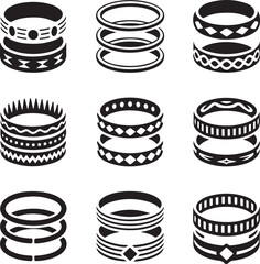 jewelry, bracelet, bangle, wristband, icon, set, glyph, fashion, accessory, armlet, , lifestyle, modern, traditional, ethnic, tribal, pattern, collection, style