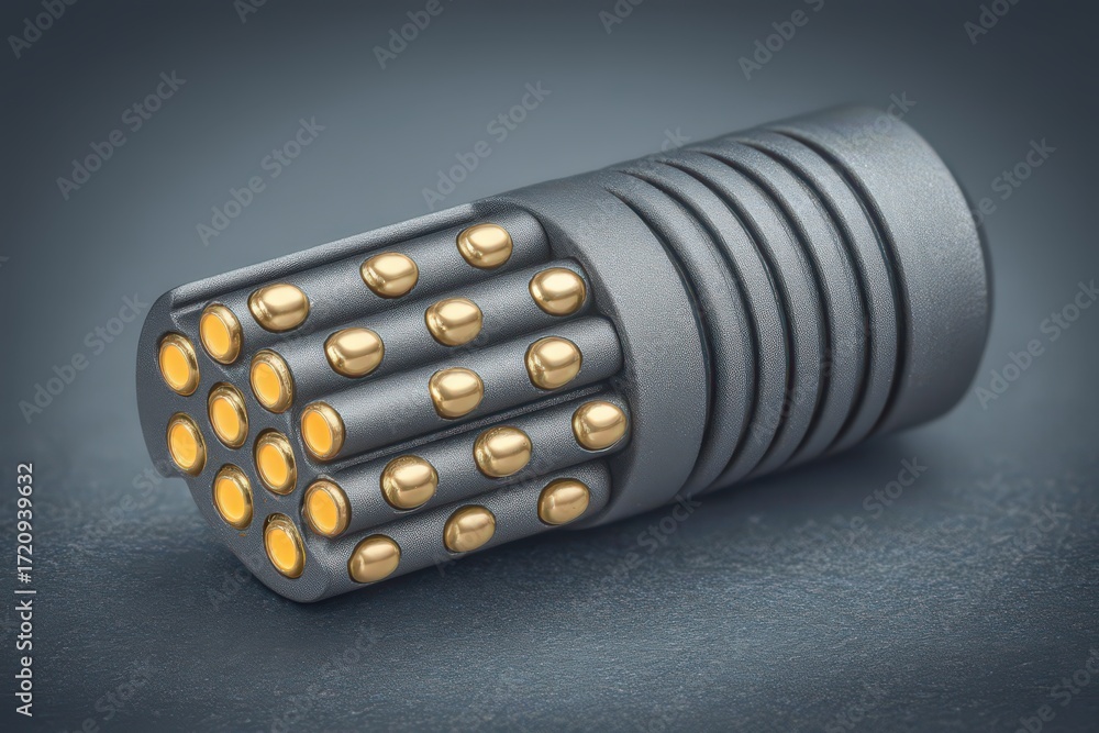 Poster precision-engineered metallic component showcasing intricate design with gold accents reflecting adv