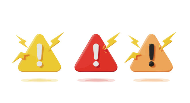 Urgent 3D alert signs in yellow red and orange signal potential danger and are perfect for emphasizing important warnings and safety messages