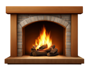 Wooden mantel fireplace traditional decor burning fire cozy warmth brick arch rustic style glowing flame home interior relaxation comfort