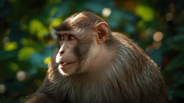 Close up of a monkey face with mouth open