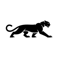 Illustration of a panther or cougar in a walking stance isolated on white background. Design element for emblem, sign, poster, badge. Vector illustration