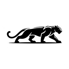 Illustration of a panther or cougar in a walking stance isolated on white background. Design element for emblem, sign, poster, badge. Vector illustration
