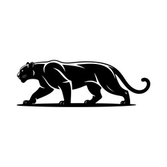 Illustration of a panther or cougar in a walking stance isolated on white background. Design element for emblem, sign, poster, badge. Vector illustration