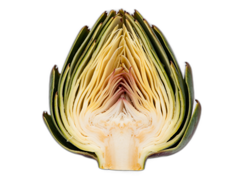Artichoke half cross-section showing raw vegetable interior