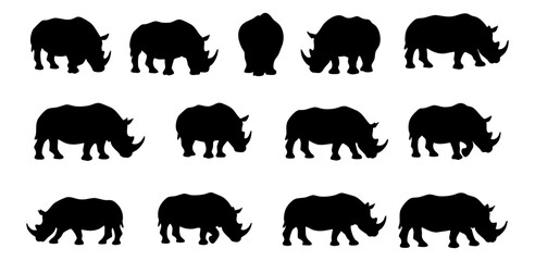 Minimalist Silhouette Rhino Animal Isolated Black and White Pattern Background