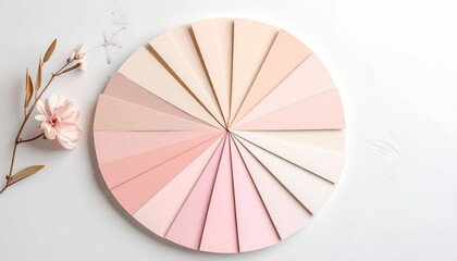 Pastel Pink Color Palette Wheel with Delicate Flower on White Textured Background
